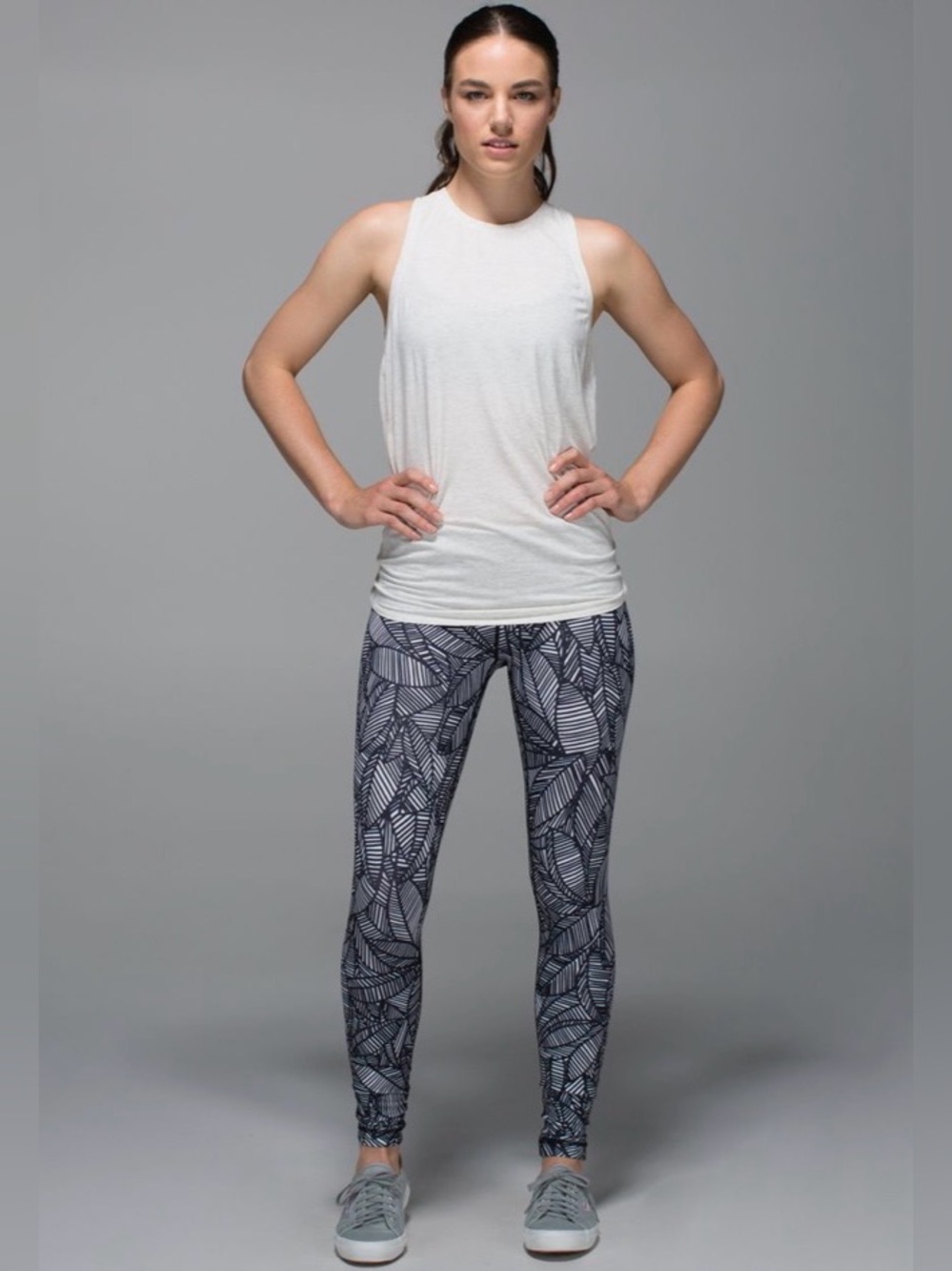 lululemon athletica Black & White Leaf-Pattern Leggings
